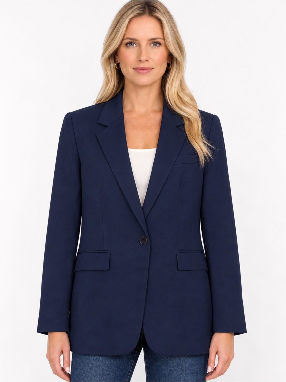Banana Republic Slim Italian Wool Blazer Jacket Lightweight Long Sz 10 Navy Blue